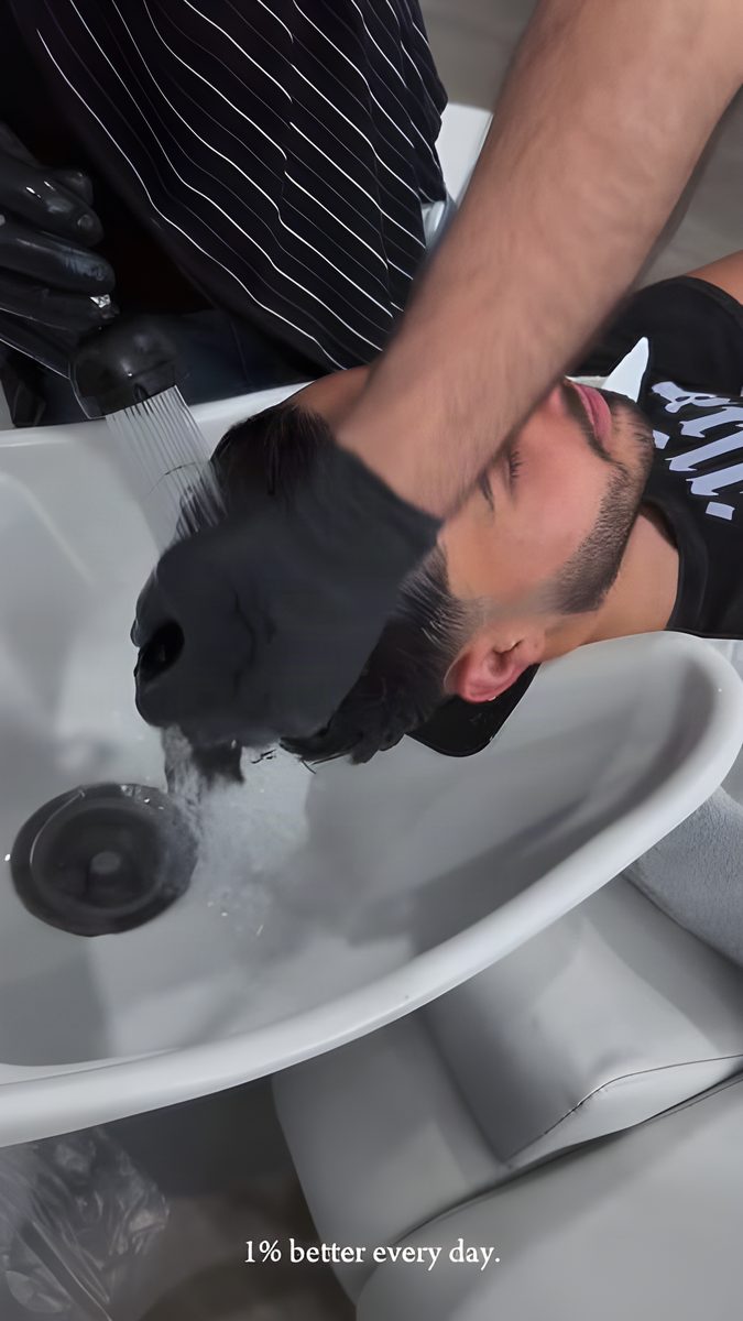 Hair wash at the basin
